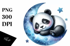 Colorful Baby Panda Sleeping on Moon | Clipart Product Image 1