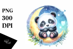 Colorful Baby Panda Sleeping on Moon | Clipart Product Image 3