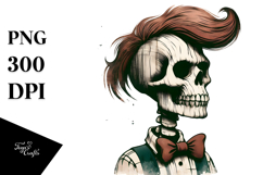 Skull with Hair and Bow Retro Halloween PNG Product Image 1