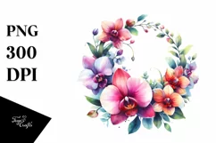 Vibrant Orchid Abstract Wreath | Sublimation Clipart Product Image 1