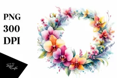 Vibrant Orchid Abstract Wreath | Sublimation Clipart Product Image 1