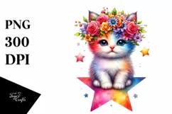 Vibrant Flower Crown Kitten, PNG Product Image 3