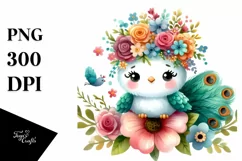 Vibrant Peacock with Flower Crown | Sublimation | Clipart Product Image 1