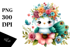 Vibrant Peacock with Flower Crown | Sublimation | Clipart Product Image 1