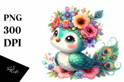 Vibrant Peacock with Flower Crown | Sublimation | Clipart Product Image 1