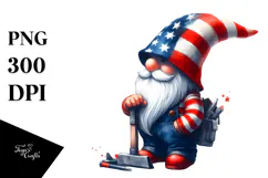 Patriotic Construction Gnome in USA Colors, Transparent PNG Product Image 1