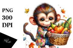 Colorful Baby Monkey Carrying Basket | Sublimation | Clipart Product Image 3
