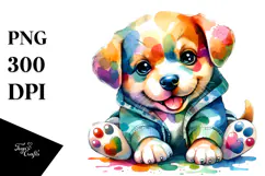 Cute Baby Dog Watercolor Drawing in Style Product Image 1