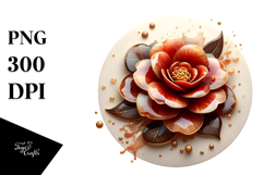 Glossy Camellia with Golden Insertions, -Like Material, PNG Product Image 1