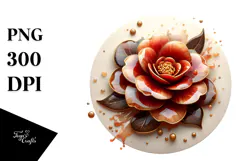 Glossy Camellia with Golden Insertions, -Like Material, PNG Product Image 1