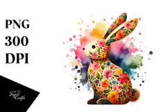 Colorful Wooden Bunny on Splashy Background PNG Product Image 1