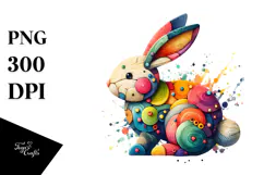 Colorful Wooden Bunny on Splashy Background PNG Product Image 1