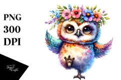 Vibrant Baby Owl Running with Floral Wreath PNG Product Image 1