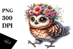 Vibrant Baby Owl Running with Floral Wreath PNG Product Image 1