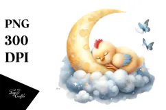 Baby Chicken Painting Sleeping on Moon, Transparent PNG Product Image 1