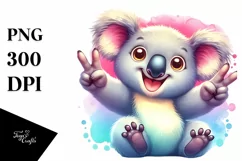Whimsical Cute Koala Victory Sign Watercolor Clipart Product Image 3