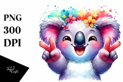 Whimsical Cute Koala Victory Sign Watercolor Clipart Product Image 3