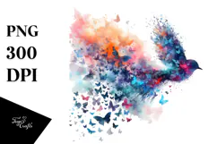 Colorful Half Butterfly Bird Painting, PNG Product Image 1
