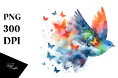 Colorful Half Butterfly Bird Painting, PNG Product Image 1