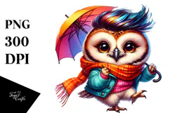 Cute Dancing Baby Owl with Raincoat, Transparent PNG Product Image 1