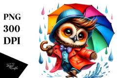 Cute Dancing Baby Owl with Raincoat, Transparent PNG Product Image 1