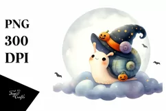 Digital Painting Snail on Halloween Cloud, PNG Product Image 1