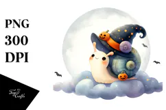 Digital Painting Snail on Halloween Cloud, PNG Product Image 1