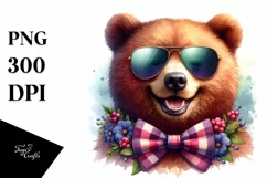 Funny Cute Bear Sunglasses Portrait Watercolor Clipart Product Image 1