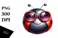 Funny Cute Ladybug Sunglasses Portrait Watercolor Clipart Product Image 3