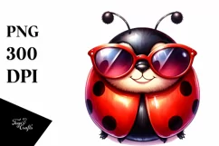 Funny Cute Ladybug Sunglasses Portrait Watercolor Clipart Product Image 3