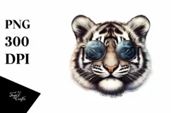 Funny Cute Tiger Sunglasses Portrait Watercolor Clipart Product Image 3