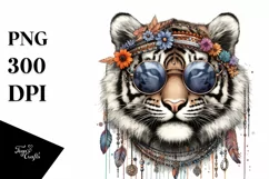 Funny Cute Tiger Sunglasses Portrait Watercolor Clipart Product Image 1