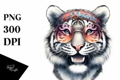 Funny Cute Tiger Sunglasses Portrait Watercolor Clipart Product Image 1