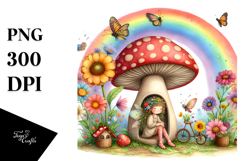 Illustration of Fairy House with Large Mushroom and Colorful Product Image 1
