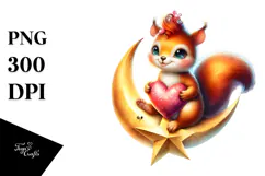 Baby Squirrel on Star Holding Heart PNG Product Image 1