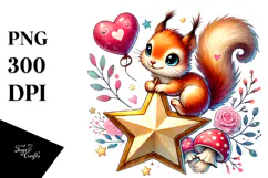 Baby Squirrel on Star Holding Heart PNG Product Image 1