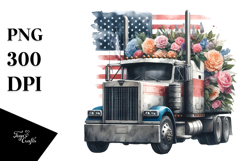 Vintage Dirty Semi Truck with Flowers in USA Flag Colors Product Image 1