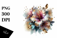 Glossy Azalea Shiny Golden Watercolor | Clipart Product Image 1