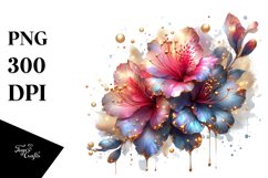 Glossy Azalea Shiny Golden Watercolor | Clipart Product Image 1