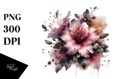 Glossy Azalea Shiny Golden Watercolor | Clipart Product Image 1