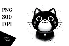 Funny Washed Watercolor Black Cat Image, Transparent PNG Product Image 1
