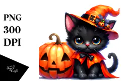 Cute Baby Black Cat Dressed for Halloween, Transparent PNG Product Image 1