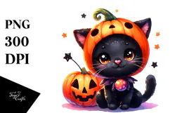 Cute Baby Black Cat Dressed for Halloween, Transparent PNG Product Image 1