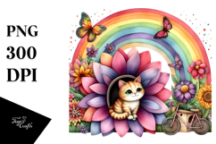 Illustration of Cat House with Large Flower and Colorful Product Image 1