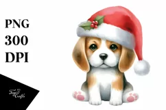 Beagle with Santa Hat Watercolor Christmas PNG Product Image 3