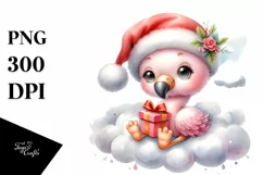 Pastel Baby Flamingo on Cloud with Snowflakes Product Image 3