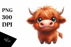 Expressive Funny Baby Face Highland Cow PNG Product Image 1
