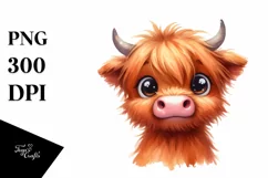 Expressive Funny Baby Face Highland Cow PNG Product Image 1