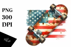Vintage Rusted Skateboard USA Flag Watercolor Clipart Product Image 1