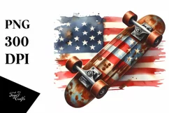 Vintage Rusted Skateboard USA Flag Watercolor Clipart Product Image 3